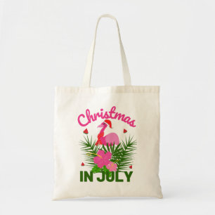 Christmas in july cute summer flamingo tote bag