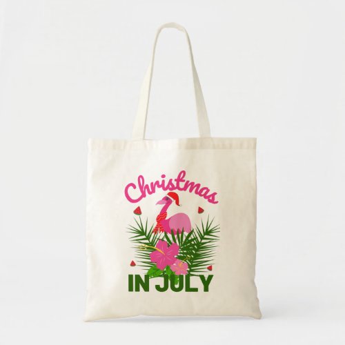 Christmas in july cute summer flamingo tote bag