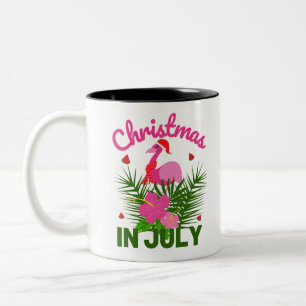 Christmas in july cute summer flamingo Two-Tone coffee mug