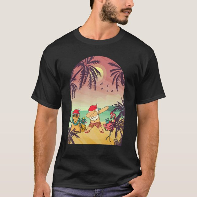 Christmas In July Dabbing Santa Hawaiian Summer Fl T-Shirt (Front)