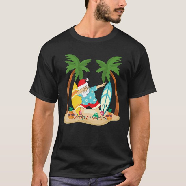 Christmas In July Dabbing Santa   Tropical Beach S T-Shirt (Front)