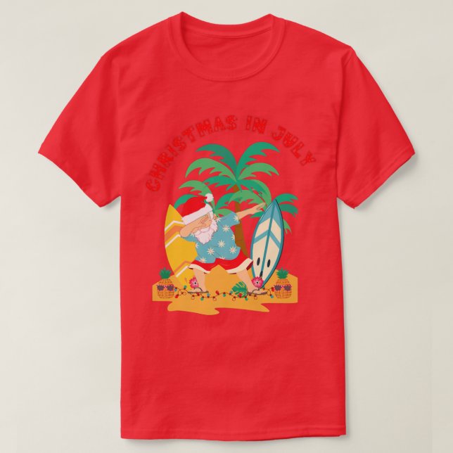 Christmas in July Dabbing Santa  Tropical Beach Su T-Shirt (Design Front)