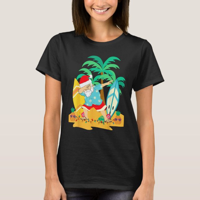 Christmas in July Dabbing Santa  Tropical Christma T-Shirt (Front)