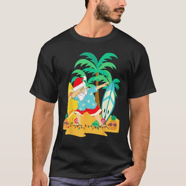 Christmas in July Dabbing Santa  Tropical Christma T-Shirt (Front)