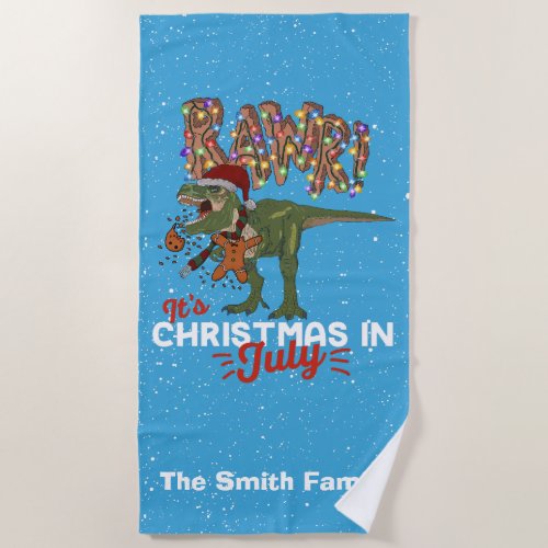 Christmas in July Dinosaur Funny Personalized Beach Towel