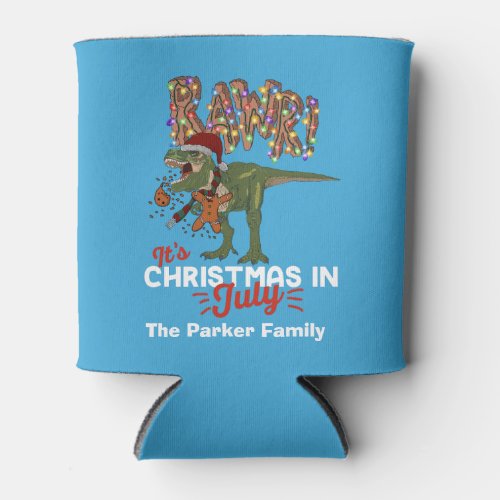 Christmas in July Dinosaur Funny Personalized Can Cooler