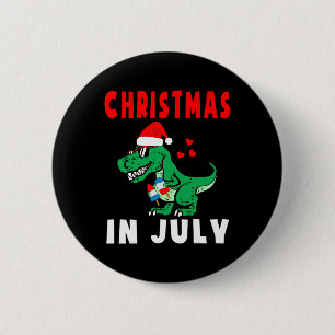 Christmas In July Dinosaur Ice Pops Xmas Santa Hat Button