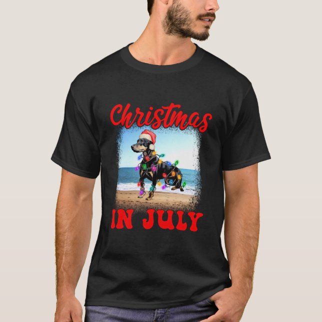 Christmas In July Dog Lover Xmas Funny Doberman Mo T-Shirt (Front)