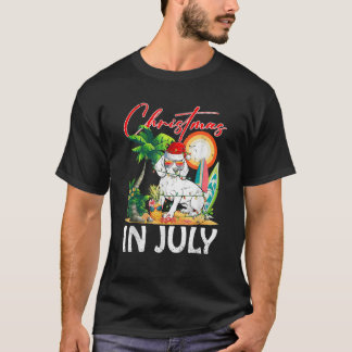 Christmas In July Dog Xmas Lights Santa Claus Hat  T-Shirt