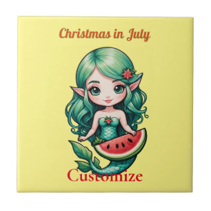 Christmas in July Elf Mermaid Thunder_Cove Ceramic Tile