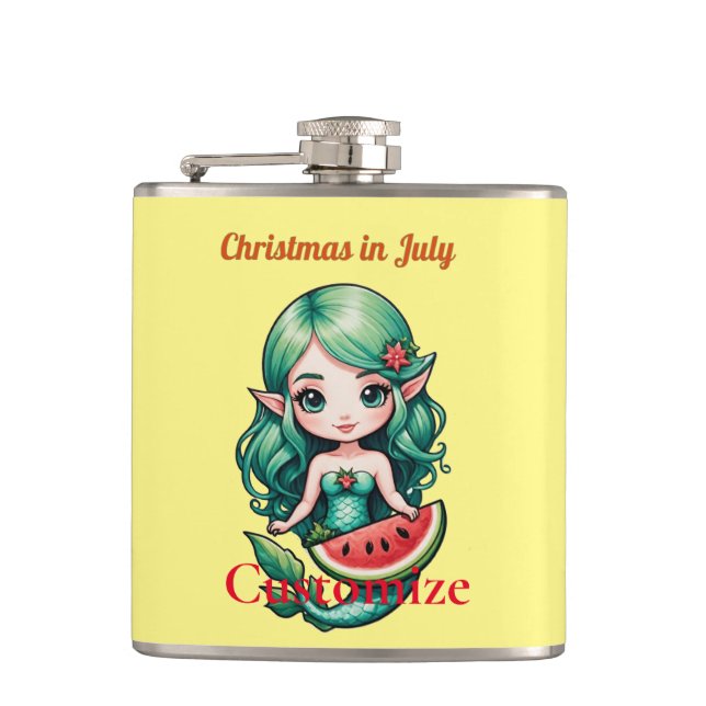 Christmas in July Elf  Mermaid Thunder_Cove  Flask (Front)