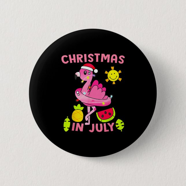 Christmas In July Flamingo Beach Summer Christmas  Button (Front)