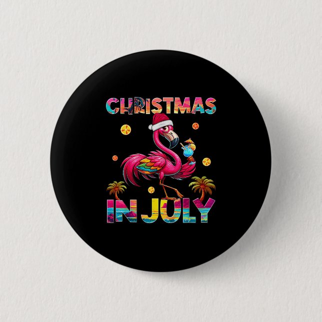Christmas In July Flamingo Beach Summer Hawaii Gir Button (Front)