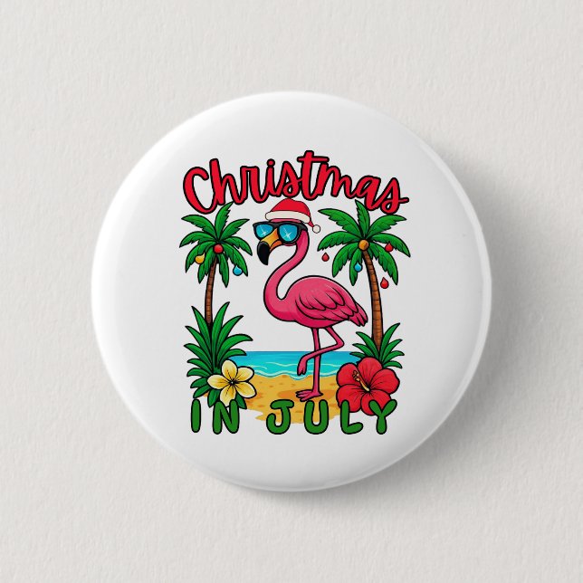 Christmas in July Flamingo Button (Front)