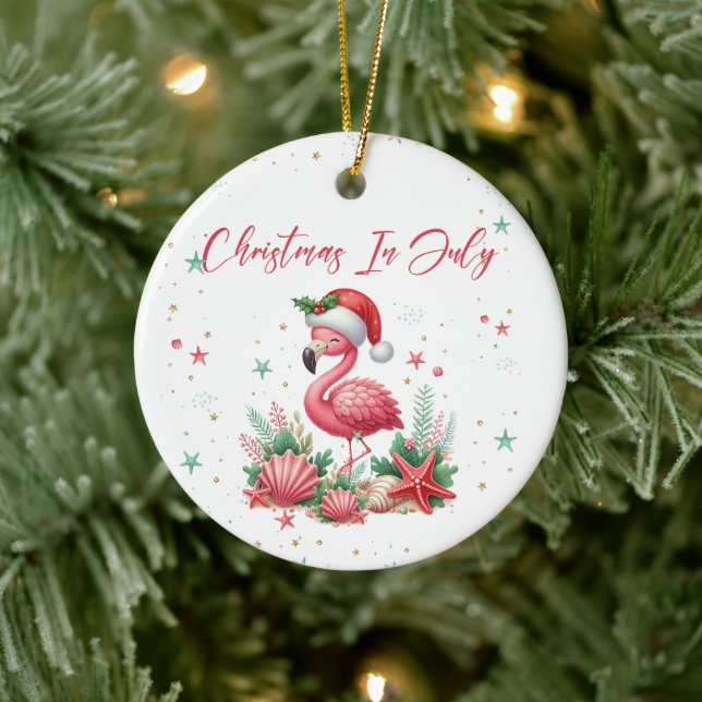 Christmas in July Flamingo Ceramic Ornament (Tree)
