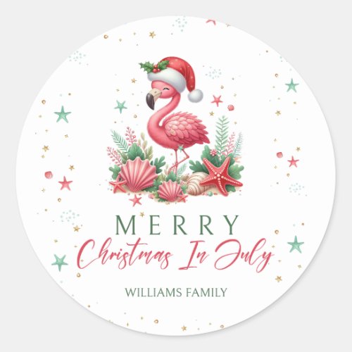 Christmas in July Flamingo Classic Round Sticker