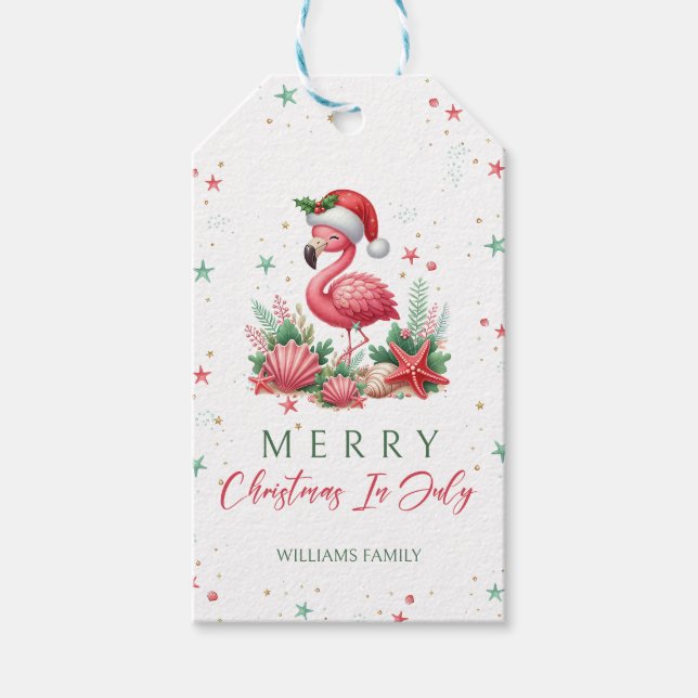 Christmas in July Flamingo Gift Tags (Front)