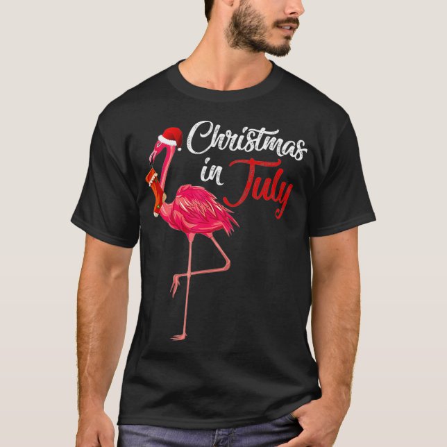Christmas In July flamingo hello Summer Beach Vaca T-Shirt (Front)