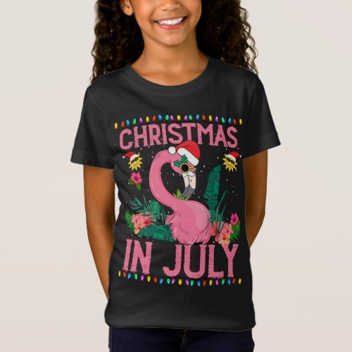 Christmas In July Flamingo In Santa Hat T_Shirt