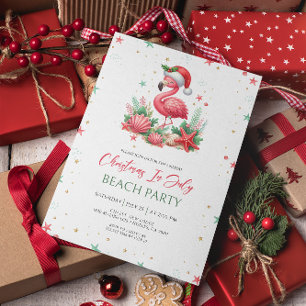 Christmas in July Flamingo Invitation