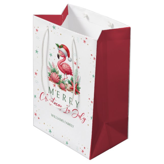 Christmas in July Flamingo Medium Gift Bag (Back Angled)