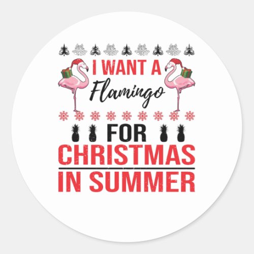 Christmas In July Flamingo Merry Sommer Ugly Classic Round Sticker