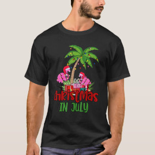 Christmas In July Flamingo Palm Tree 4th Of July T-Shirt