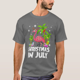 Christmas In July Flamingo Palm Tree Beach Summer T-Shirt
