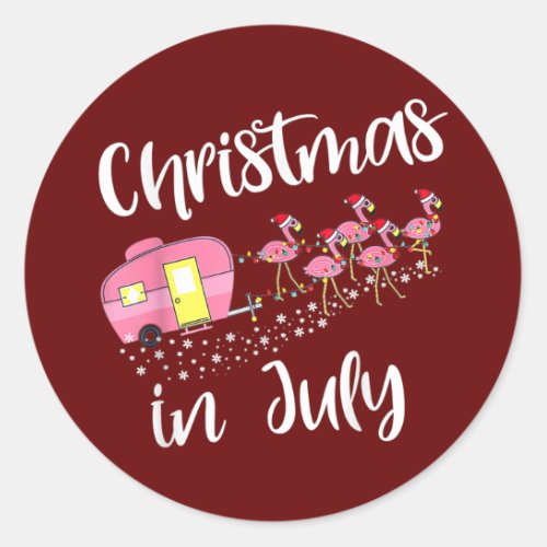 Christmas In July Flamingo Pink Funny Camping Classic Round Sticker