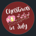 Christmas In July Flamingo Pink Funny Camping Classic Round Sticker<br><div class="desc">Christmas In July Flamingo Pink Funny Camping Camper Gift. Perfect gift for your dad,  mom,  papa,  men,  women,  friend and family members on Thanksgiving Day,  Christmas Day,  Mothers Day,  Fathers Day,  4th of July,  1776 Independent day,  Veterans Day,  Halloween Day,  Patrick's Day</div>