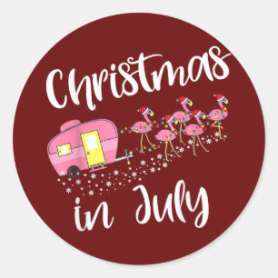 Christmas In July Flamingo Pink Funny Camping Classic Round Sticker