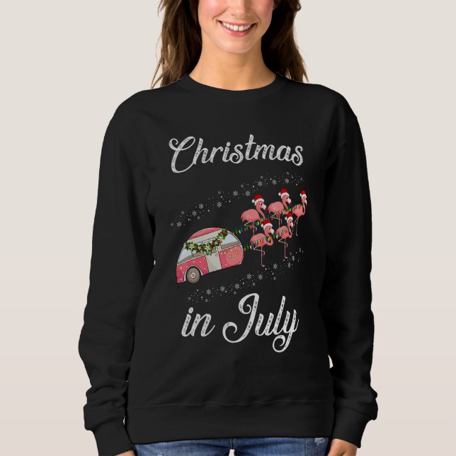 Christmas In July  Flamingo Retro Camping Car Grap Sweatshirt (Front)