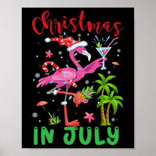 Christmas In July Flamingo Santa Summer Xmas Women Poster