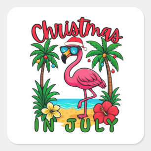 Christmas in July Flamingo Square Sticker