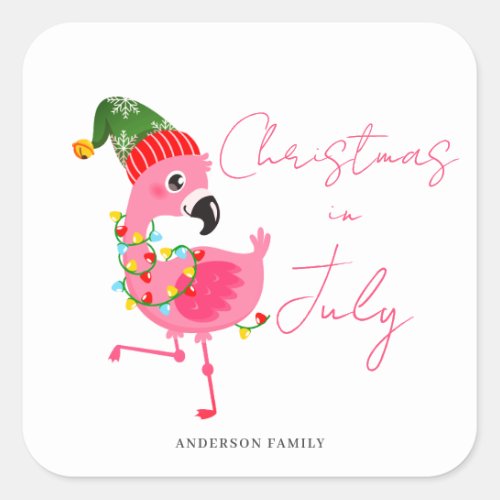 Christmas In July Flamingo  Square Sticker