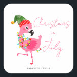 Christmas In July Flamingo  Square Sticker<br><div class="desc">Christmas in July flamingo square sticker. Easy to change the text. Cute watercolor design.</div>