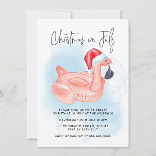 Christmas In July Flamingo Summer Pool Party Invit Invitation