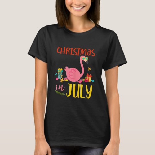 Christmas In July Flamingo Summer Vacation Hawaii T_Shirt