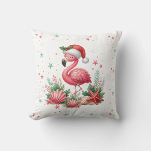 Christmas in July Flamingo Throw Pillow