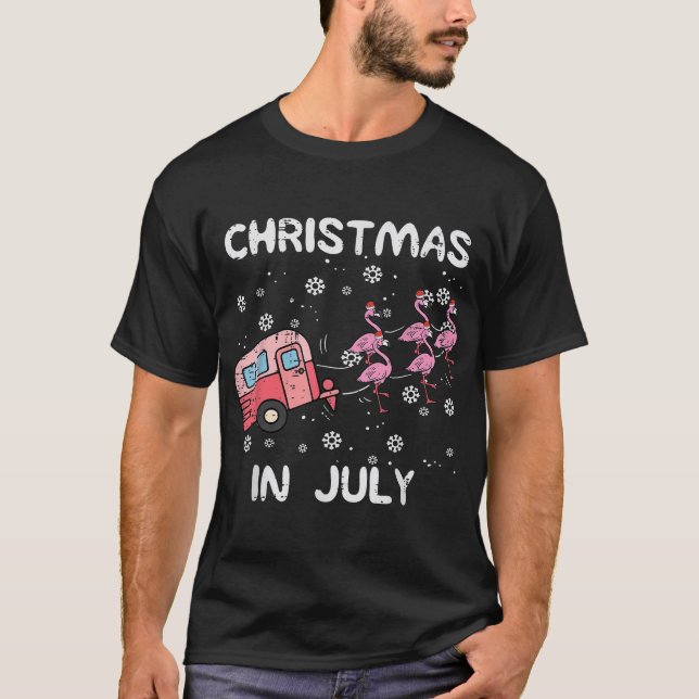 Christmas In July Flamingo Trailer Summer Xmas  T-Shirt (Front)