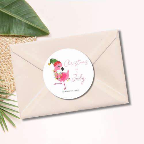 Christmas In July Flamingo Tropical  Classic Round Sticker