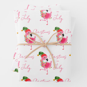 Christmas In July Flamingo Tropical  Wrapping Paper Sheets