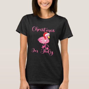 Christmas In July Flamingos Hat Women T-Shirt