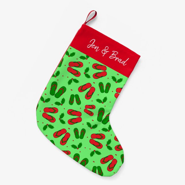 Christmas in July Flip Flops and Holly Tropical Small Christmas Stocking (Front (Hanging))