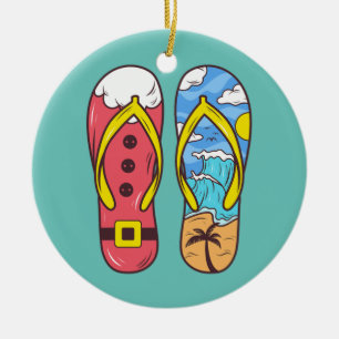 Christmas In July Flip Flops Funny Beach Summer Ceramic Ornament