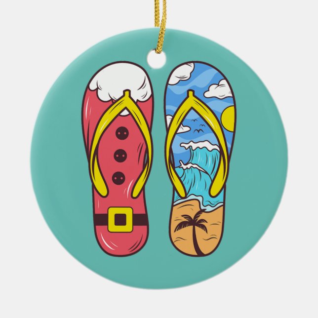Christmas In July Flip Flops Funny Beach Summer Ceramic Ornament (Front)
