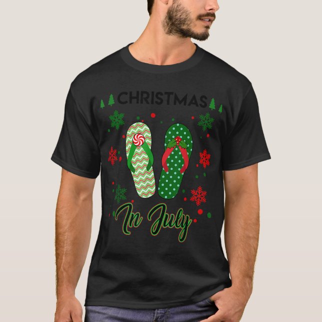 Christmas in July Flip Flops Summer Vacation Beach T-Shirt (Front)