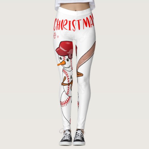 Christmas in july For Baseball Fan Snowman Snowma Leggings