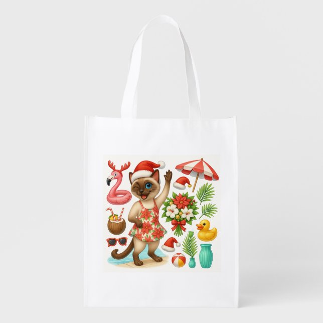 Christmas in July for Cat Lovers  Grocery Bag (Front)