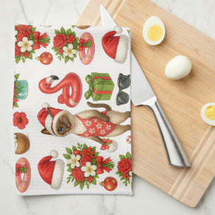 Christmas in July for Cat Lovers Pool Party Kitchen Towel
